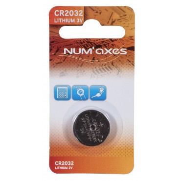 NUM'AXES - Blister 1 pile CR2032 lithium 3 V (Equivalence : DL2032) 
