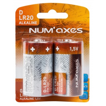 NUM'AXES - Blister 2 piles D LR20 alcalines 1,5 V 