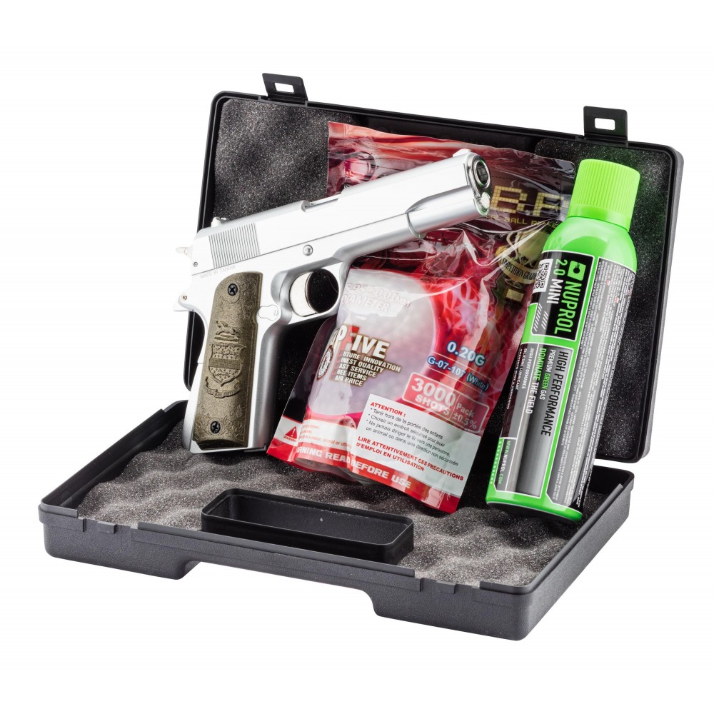 Pack GNB Gaz 1911 Eagle silver 0,5J + mallette + billes + gaz 