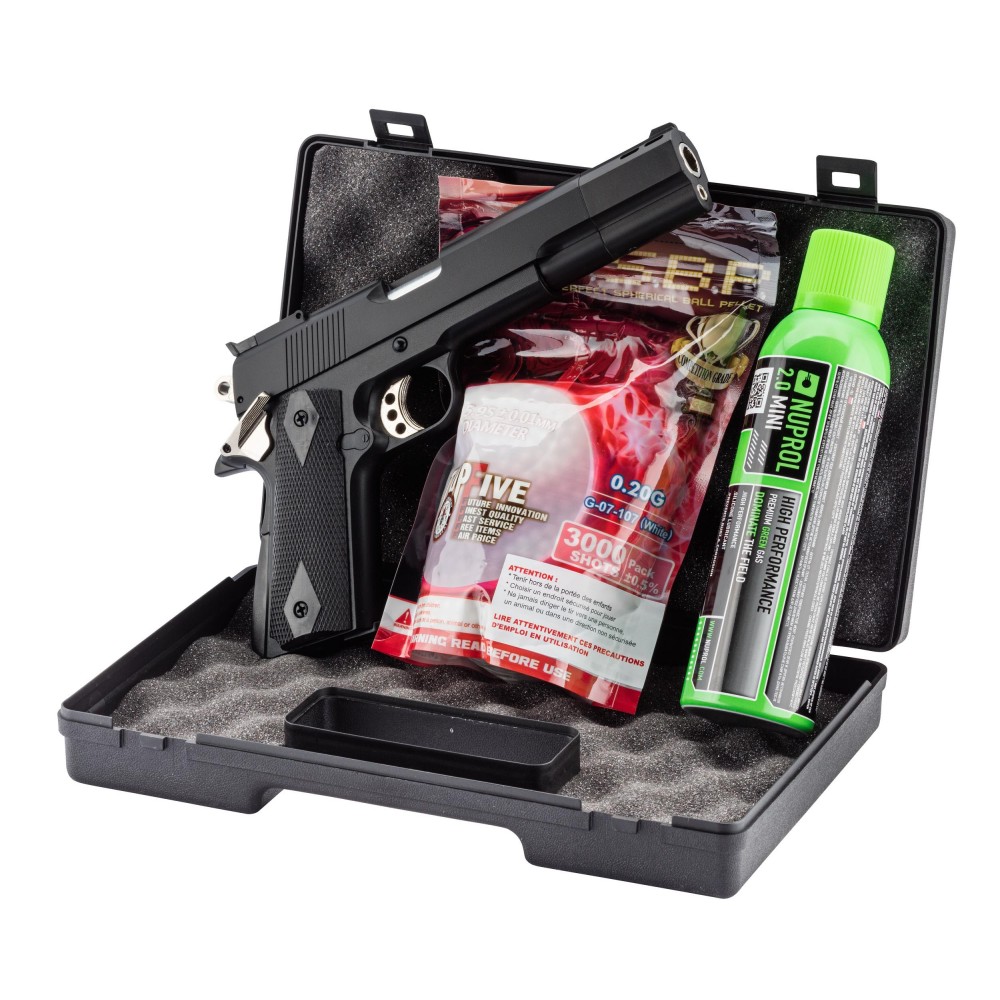 Pack GNB Gaz 1911 Long noir 0,5J   mallette  + billes +  gaz 