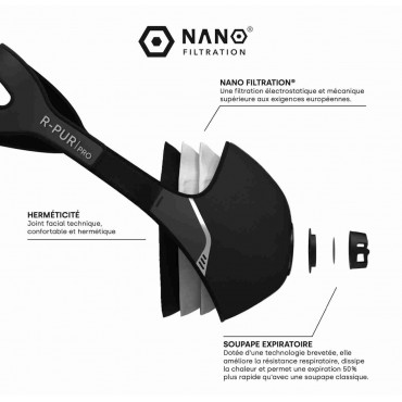 Masque de protection R-PUR Nano Pro noir - FFP3 MASQUE DE PROTECTION NANO PRO 2021 NOIR