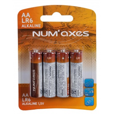 NUM'AXES - Blister 4 piles AA LR06 alcalines 1,5 V 