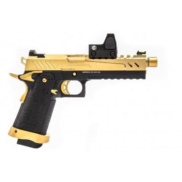 Réplique GBB gaz Hi-Capa 5.1 SPLIT Gold / Noir 1,0J + point rouge BDS 