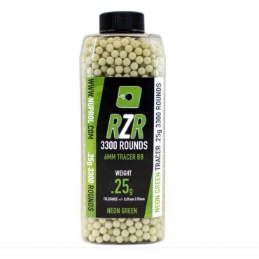 Billes Airsoft 6mm RZR 0.25g bouteilles 3300 bbs TRACER vertes  0,25g VERTE 